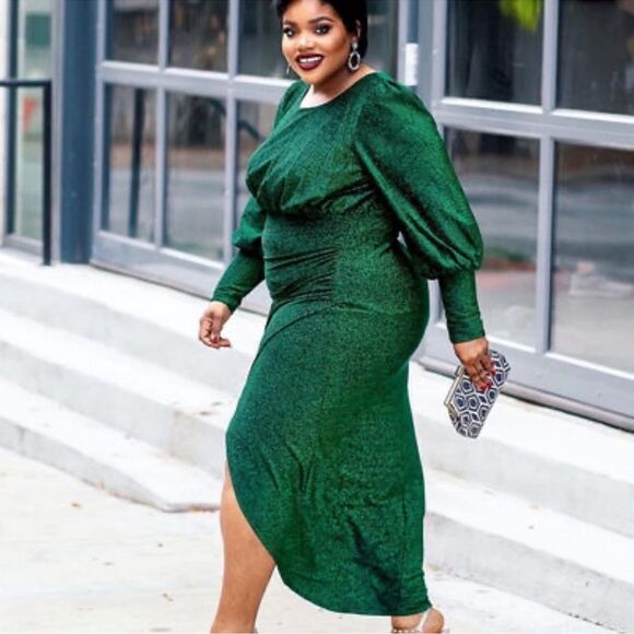 NWT ELOQUII GREEN SPARKLE MAXI DRESS C27 - Picture 3 of 11